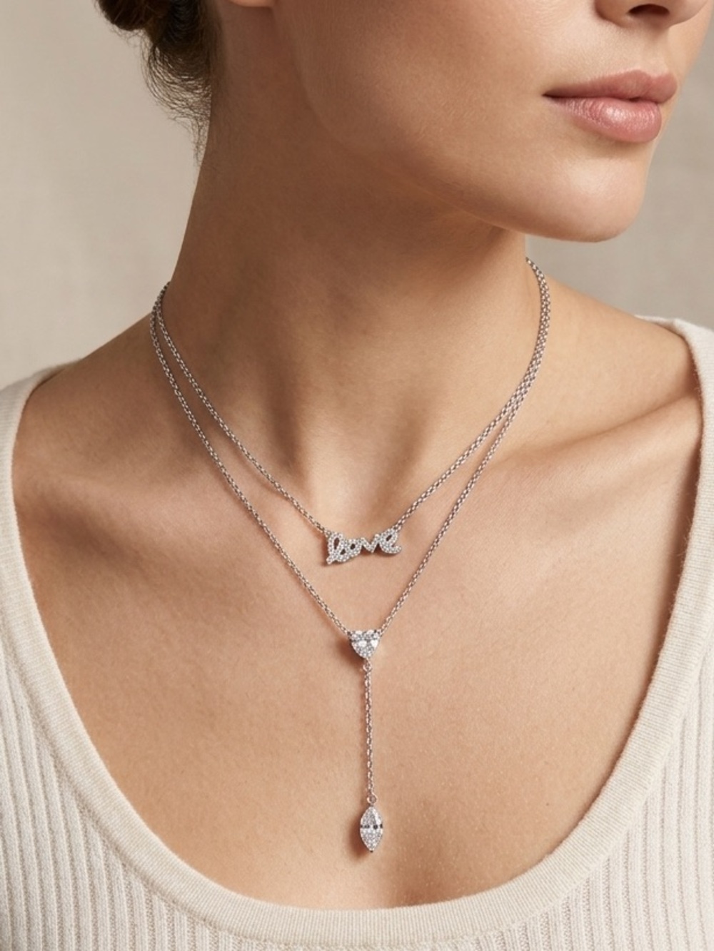 Park Lane Dazzle Drop Silver Love Heart Crystal Necklace